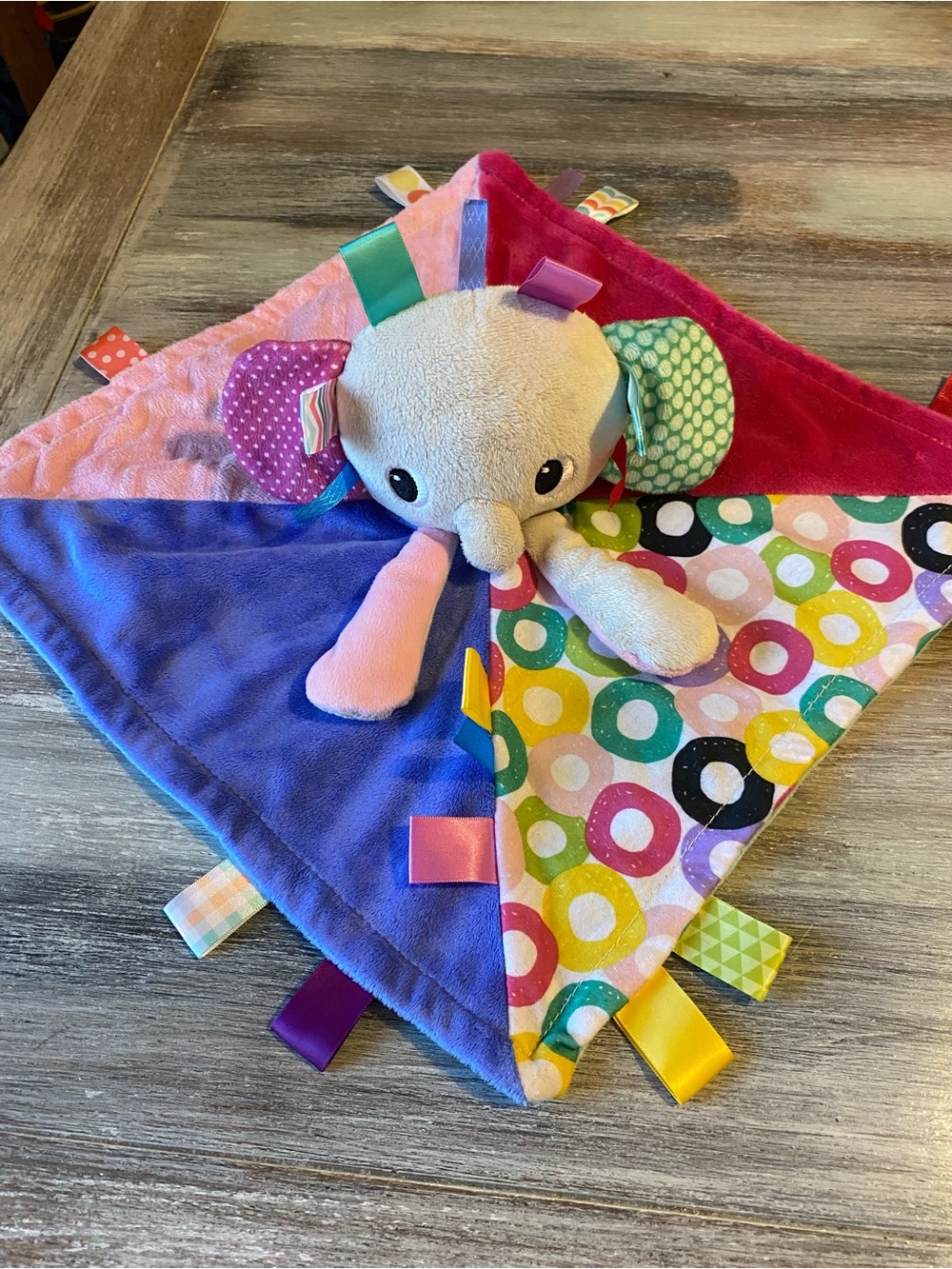 Bright Starts Taggies Elephant Cuddles 'n Tags Blankie Lovie